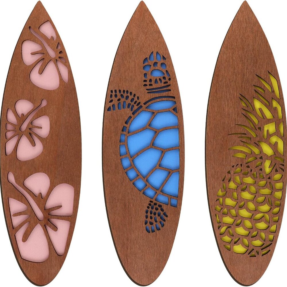 Set of 3 Handmade Surfboard Hanging Signs for Tropical Summer Aesthetics